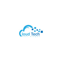 Cloud Tech Logo Design Template. Cloud stylish logo and icons