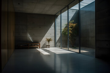 Room with large glass wall, natural light