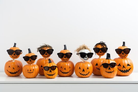 Fun and Quirky Halloween Pumpkins with Accessories, generative ai