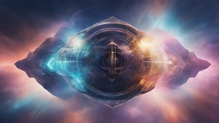 Abstract art concept, atomic cyber nucleus with large potential energy of protons and neutrons