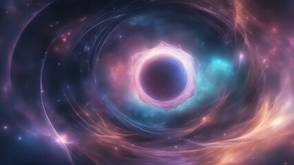 Obraz premium Abstract art concept, black hole surrounded by dark matter and strands of energy and stardust