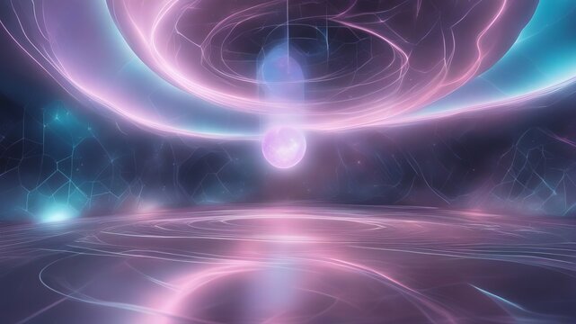 Abstract art concept, I am your bro or neutron surrounded by an electron cloud and dark matter, energy filaments emitting neon light