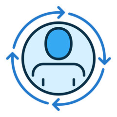 Arrows and Circle with Man vector concept blue icon or sign