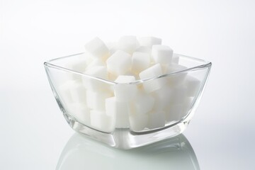 Extra big sugar cubes in glass bowl isolated on a simple background generative ai