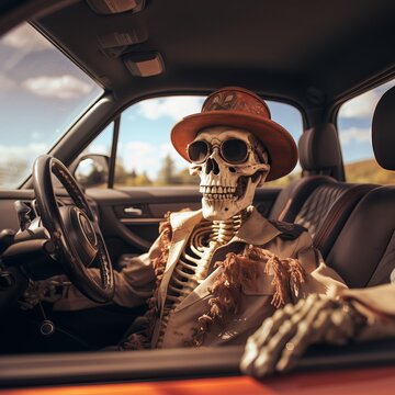 A funny looking skeleton dressed, Generative AI.	