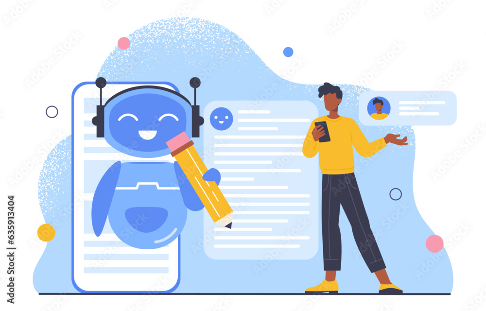 Poster man with artificial intelligence concept. machine learning and process automation, modern technologi