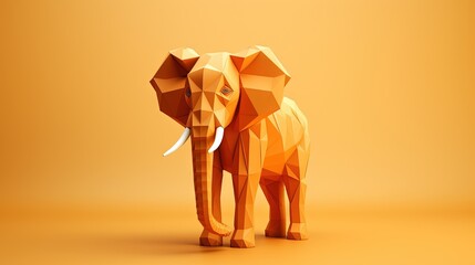 an elephant made out of orange paper on a yellow background.  generative ai