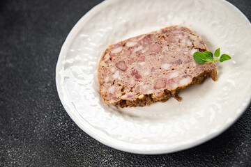 terrine meat porc meat rustic food minced meat baked in the oven vegetable food meal food snack on the table copy space food background rustic top view 