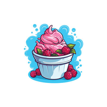 pink ice cream cup with raspberries clip art preview
