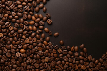 Rich Roast: Coffee Beans on Brown Background with Text Space Generative AI