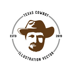 Vintage Retro Hipster Texas Cowboy Head Face with Hat Illustration