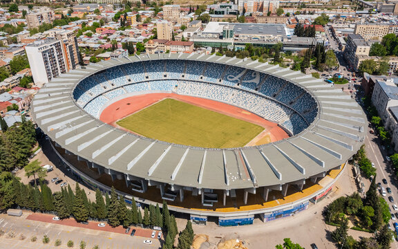 Georgia, Tbilisi, April 25, 2023 - Aerial view of Boris Paichadze Dinamo Arena