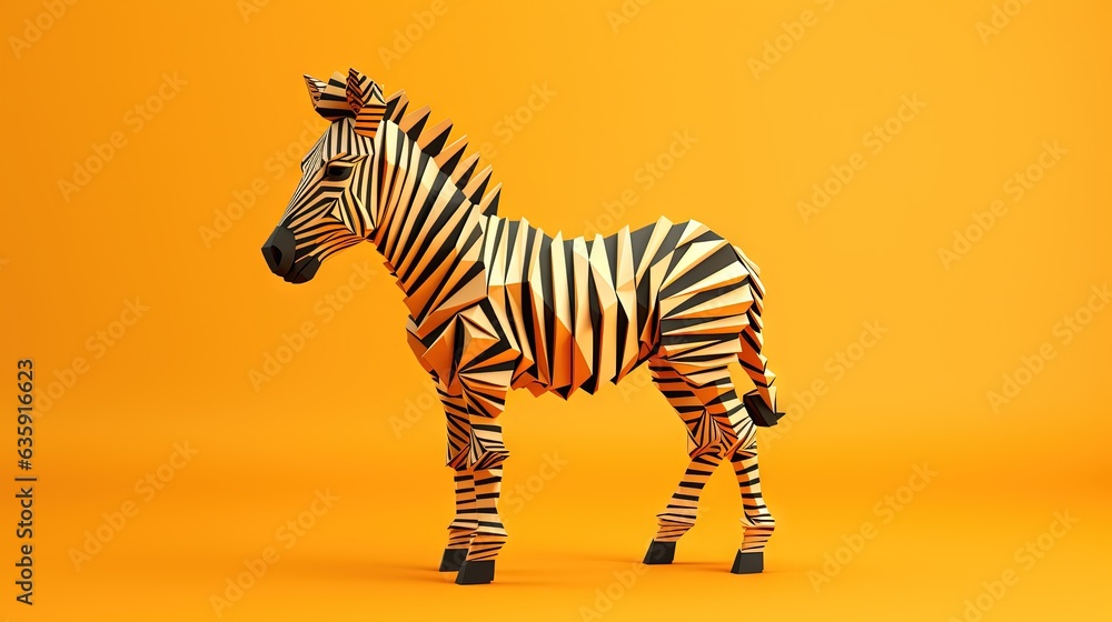 Aufkleber a zebra standing on a yellow background with an orange background. generative ai