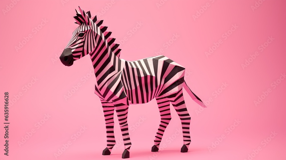 Poster a zebra standing on a pink background with a pink background. generative ai