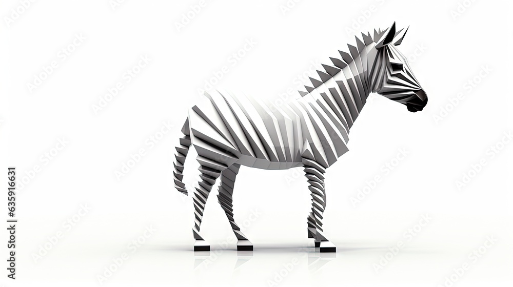 Poster a zebra is standing in the middle of a white background. generative ai