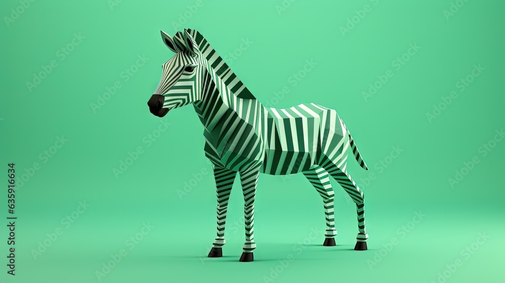 Poster a zebra standing on a green surface with a green background. generative ai