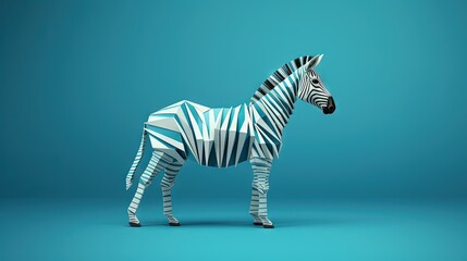  a zebra made out of paper on a blue background with a shadow.  generative ai