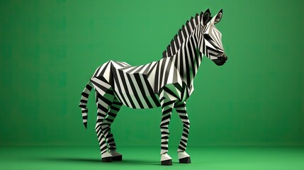  a zebra made out of paper standing on a green background.  generative ai - obrazy, fototapety, plakaty