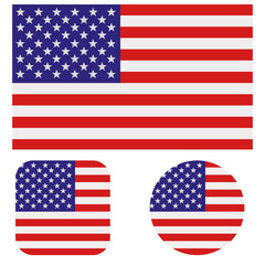 USA flag icons for web use. In the form of a square and a circle