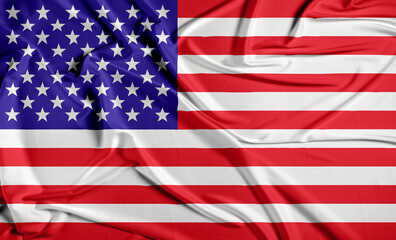Fototapeta premium Flag of USA or United States of America vector background. American national banner of Stars and Stripes with waving silk fabric effect