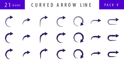 curved arrow icons - set of brush stroke style curved arrow icons, straight and curved arrows. icon element for web