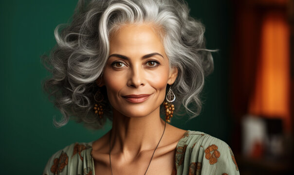 Gray Hair is Beautiful: A portrait of a beautiful middle age woman with gray hair, celebrating the beauty of aging.