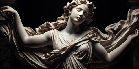 Mysterious Renaissance Marble Statue of Nyx: A mysterious Renaissance marble statue of Nyx, the Greek goddess of the night. - obrazy, fototapety, plakaty