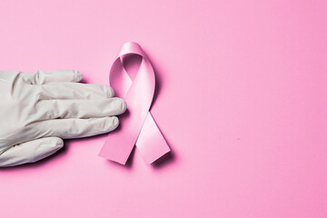 Breast cancer concept, breast cancer awareness, breast cancer day, october, doctors hold pink...