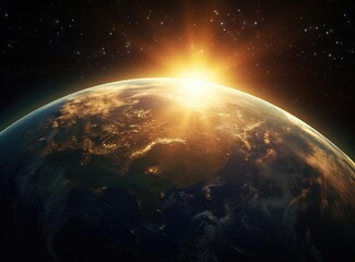 The sun appears from behind the planet Earth