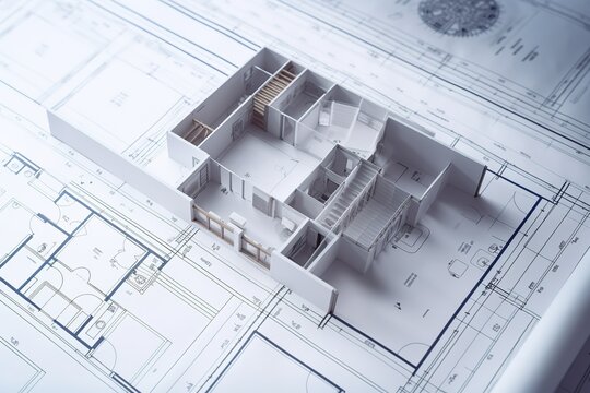 3D Skizze von Architektur. Bauwerk in der Entstehungsphase. Symbol f&uuml;r Architekten und Bauingenieure. CAD Planung von Geb&auml;uden