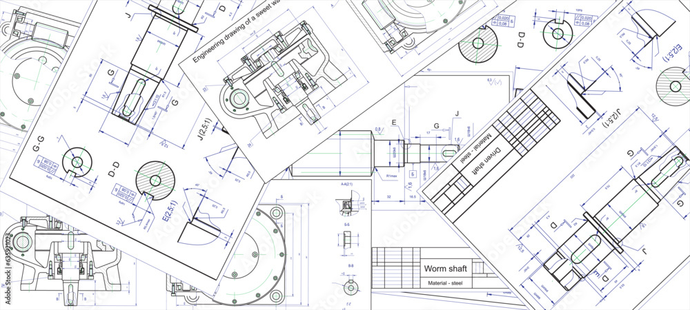 Canvas Prints vector engineering drawing of a steel mechanical parts with through holes. industrial cad scheme on 