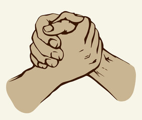 Hand wrestling contest. Vector drawing