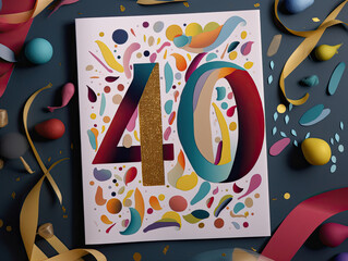 Celebrating 40 Years: Vibrant Birthday Card Illustration Featuring the Number 40
