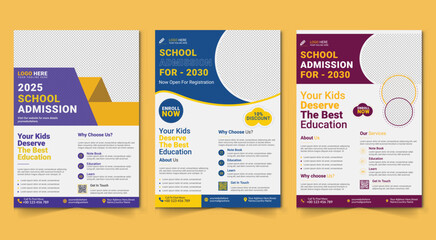 Obraz na płótnie Canvas a bundle of 4 templates of a4 flyer, Kids Childrens back to school education admission flyer poster layout, book cover, leaflet, poster, brochure, template Back to school party poster. School dance 