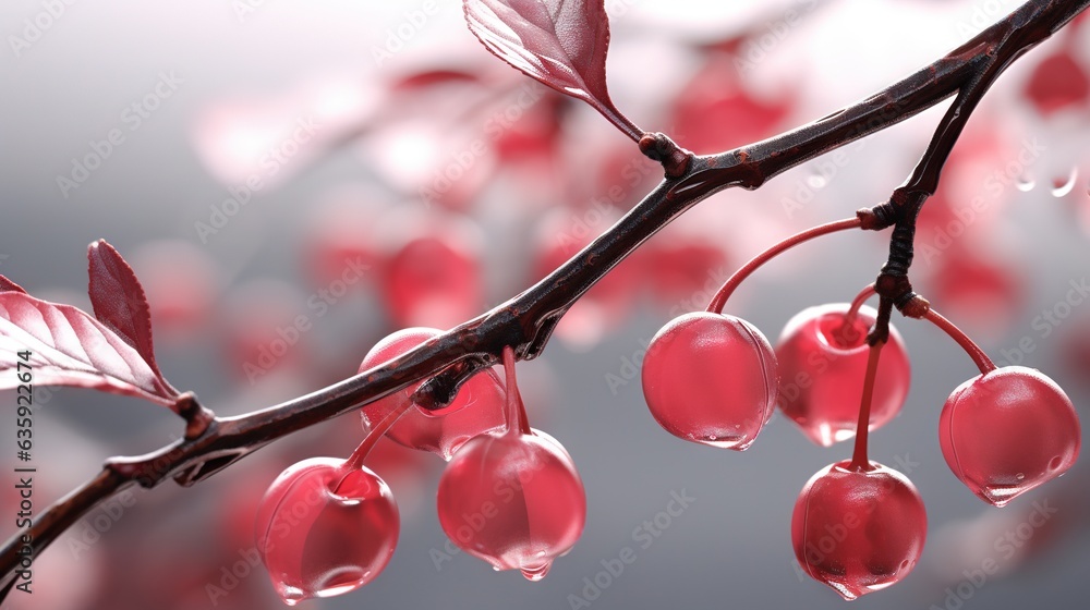 Poster a branch with some red berries hanging from it's leaves. generative ai