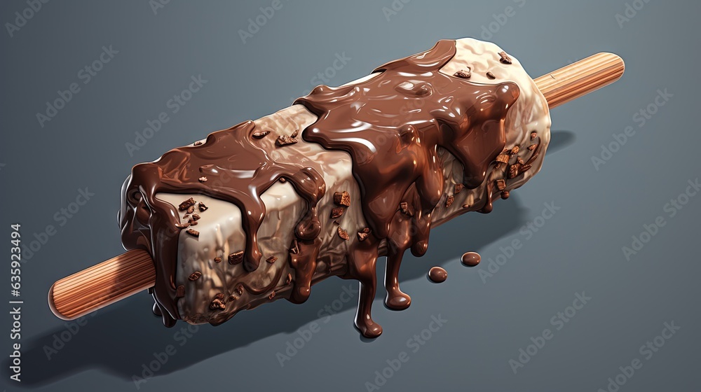 Poster an ice cream sundae with chocolate drizzled on it. generative ai