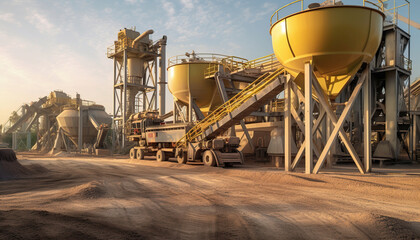 Fototapeta premium Ready Mix Concrete Batching Plant, Mixer truck