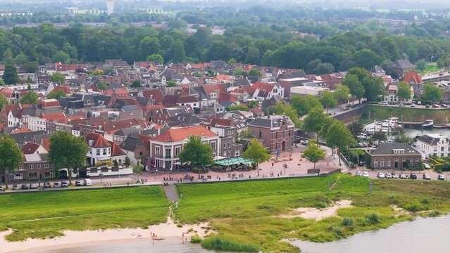 Aerial drone view of the town named Zaltbommel in the Netherlands