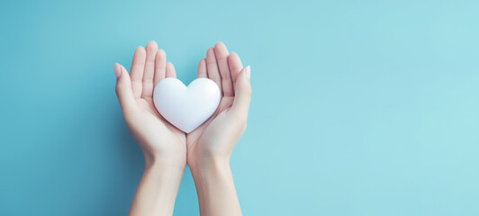 Hand holding white heart, World health day, Health care and mental health concept, Health...