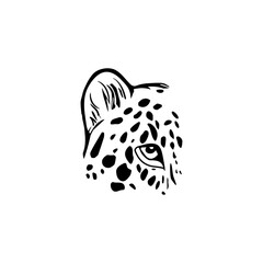 Stylized creative leopard face silhouette design. Leopard head части portrait black outlines. Vector illustration isolated on white background. Print for t-shirt, tattoo, element for design. © Liubov