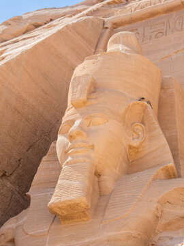 Detail of The Great Temple of Abu Simbel with its iconic 20 meter tall seated colossal statues of Ramses II (Ramses The Great), UNESCO World Heritage Site, Abu Simbel, Egypt, North Africa, Africa