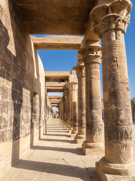 Columns at the Philae temple complex, The Temple of Isis, currently on the island of Agilkia, UNESCO World Heritage Site, Egypt, North Africa, Africa