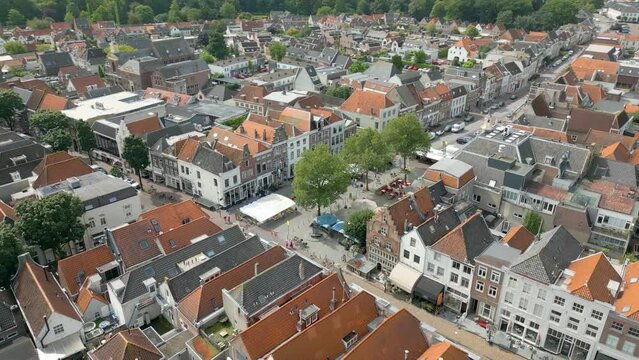 Aerial drone view of the dutch city centre in Zaltbommel