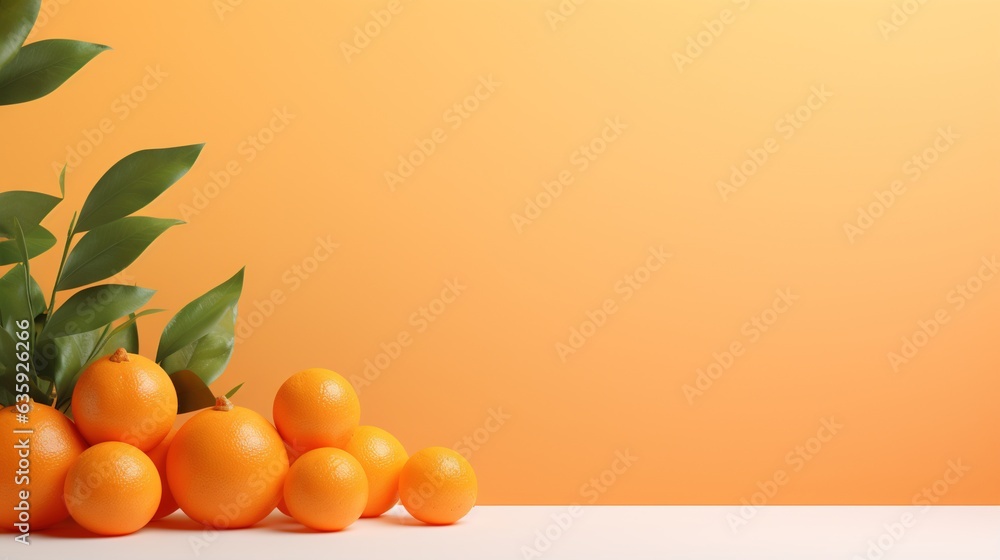 Poster a group of oranges sitting on top of a table. generative ai