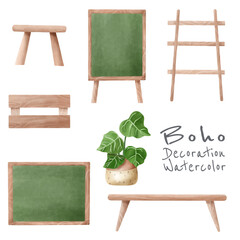 set of Boho furniture decoration shop vector illustration