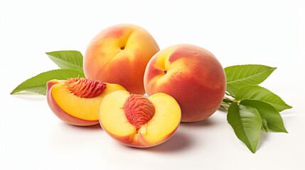 peaches with slices on white 