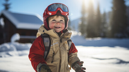 Fototapeta na wymiar little boy with snowboard