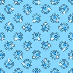 Mouse Cursor on Circle with Man vector Click blue seamless pattern