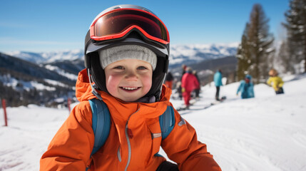 Fototapeta na wymiar little boy with snowboard