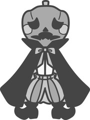 かわいくてシンプルな悲しんでいるカボチャ頭の道化師のモノクロイラスト
